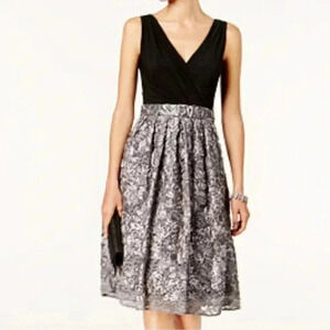 RM RICHARDS BKACK & Silver  V-Neck dress size 6